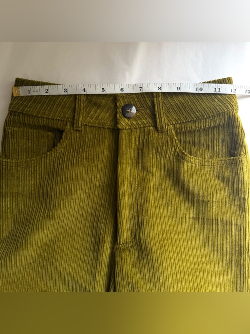 Sezane Le Crop Trousers Meadow Green High Rise Corduroy Pants Wide Leg - Picture 15 of 16